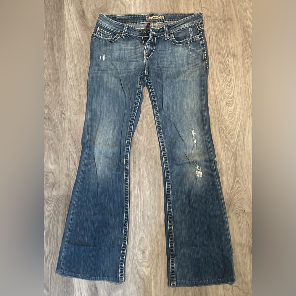 BKE Distressed Flare Jeans - Blue